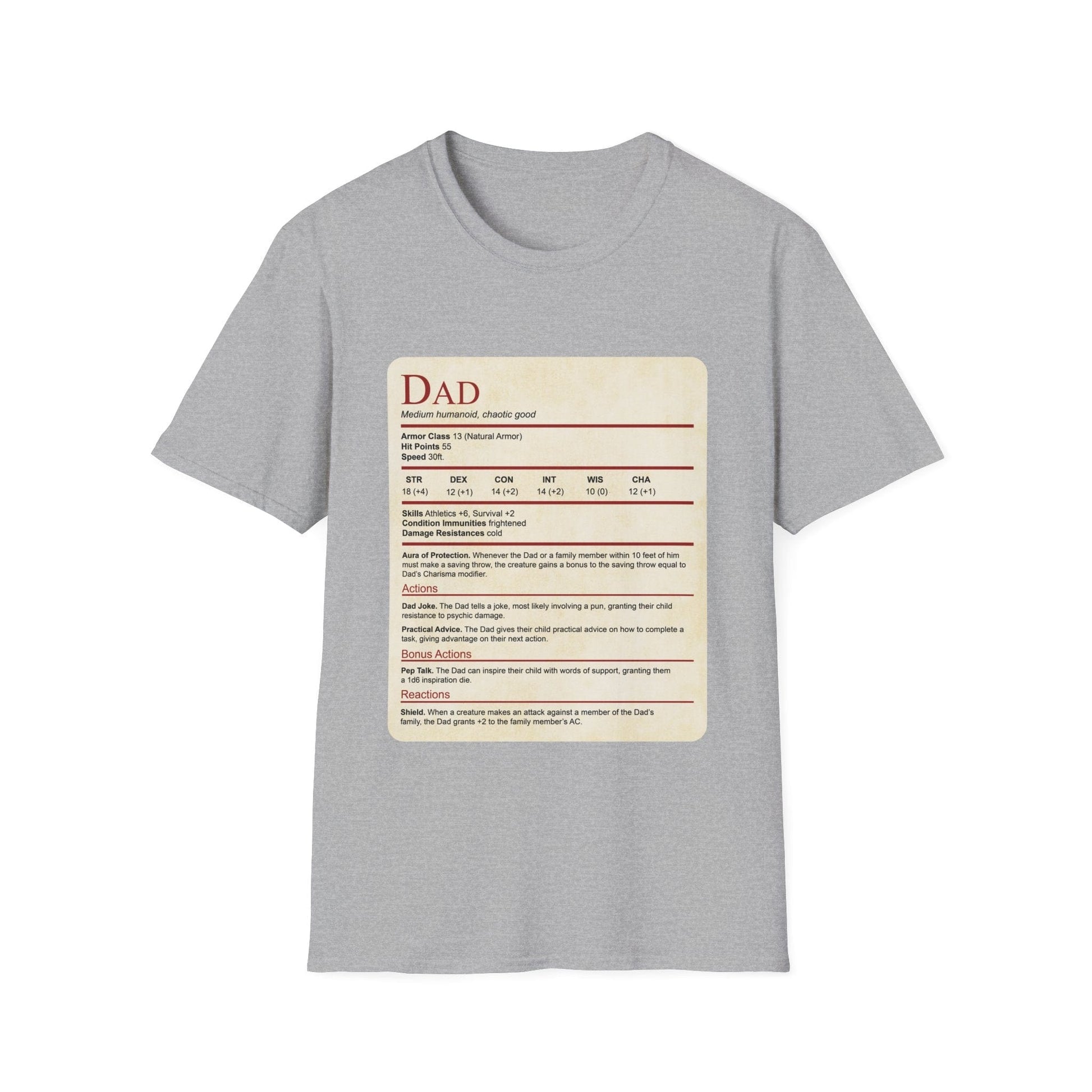 DnD Dad Shirt With Stat Block Sunburst RPG
