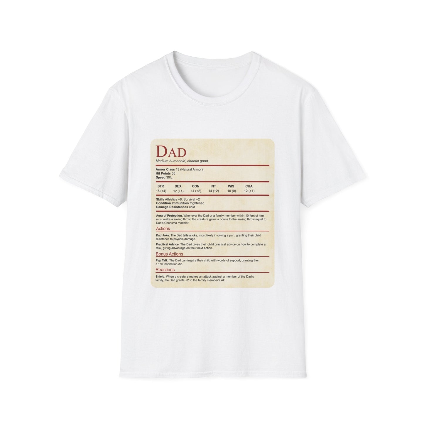 DnD Dad Shirt With Stat Block Sunburst RPG