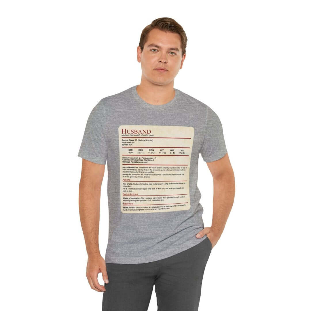 DnD Husband Stat Block T-Shirt Sunburst RPG