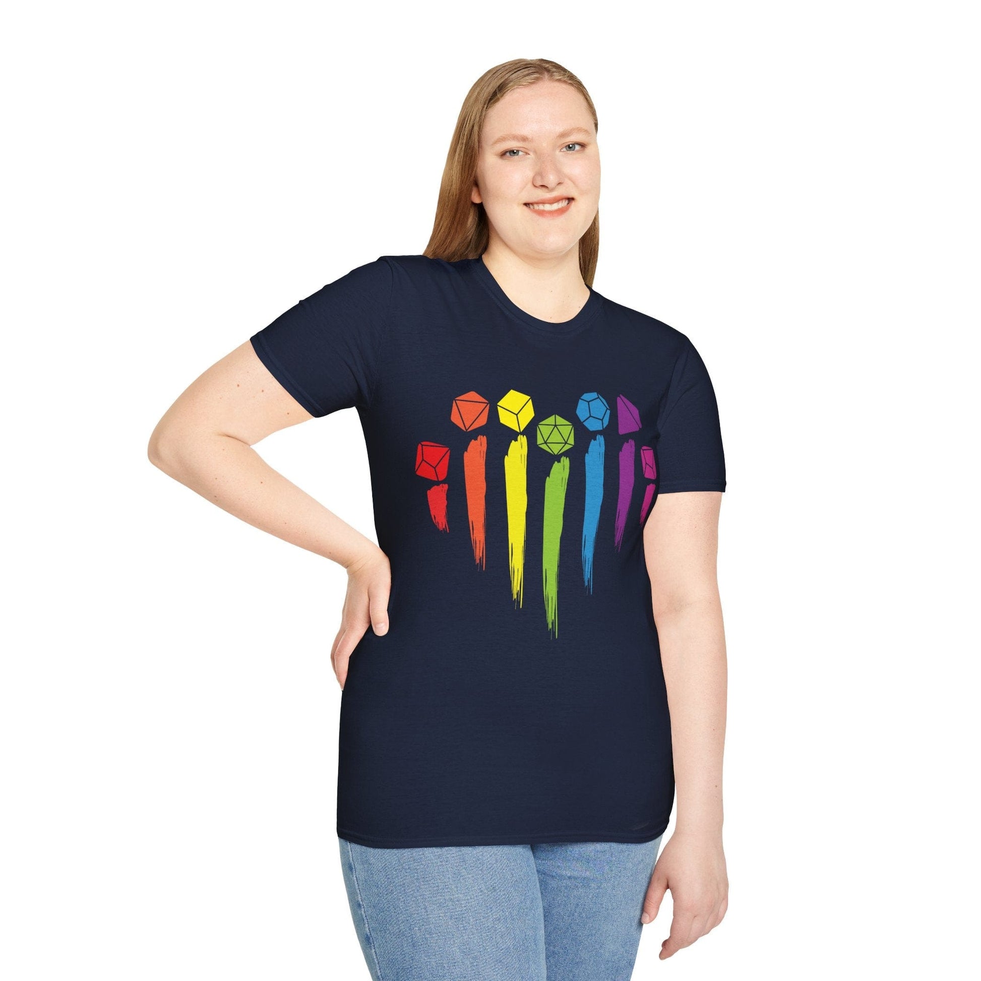 DnD Pride Shirt with Dice Rainbow Sunburst RPG