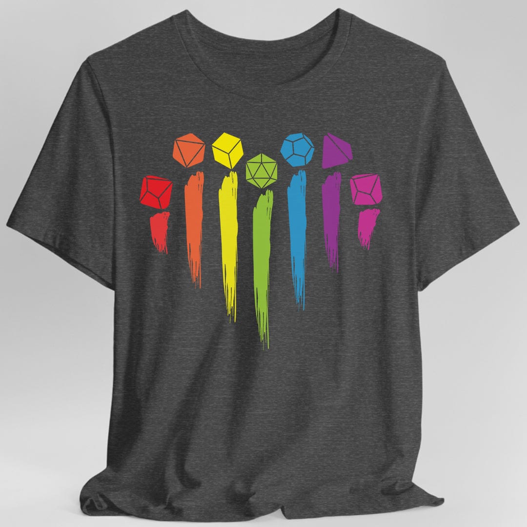 DnD Pride Shirt with Dice Rainbow Sunburst RPG