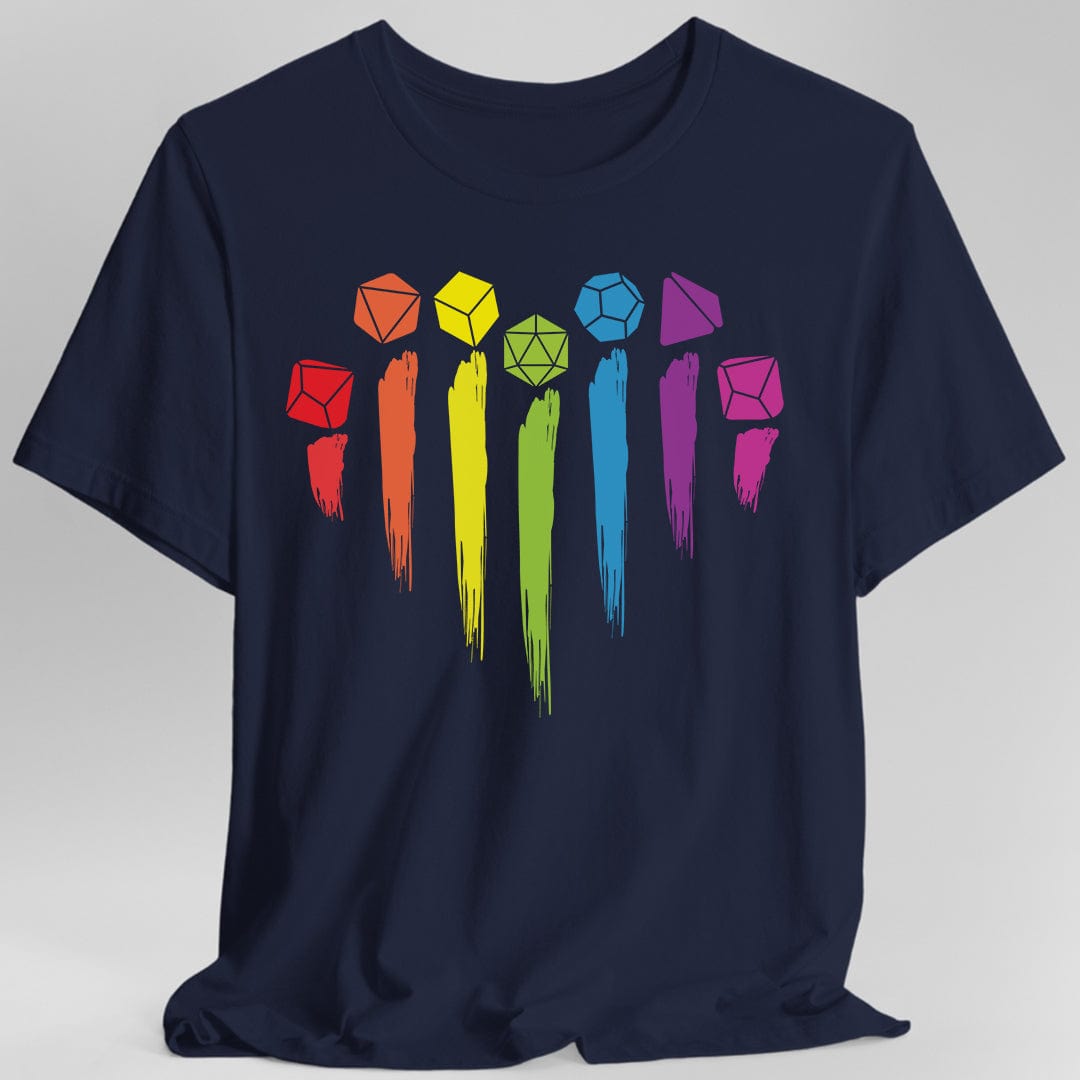 DnD Pride Shirt with Dice Rainbow Sunburst RPG