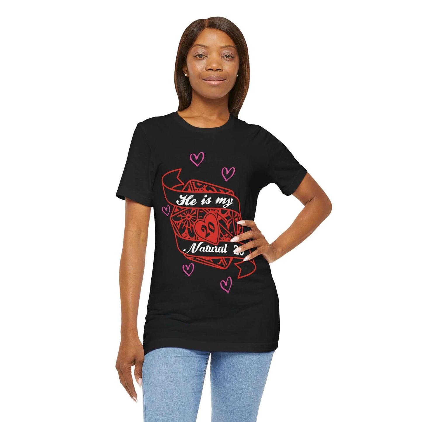 DND Valentines Gift Shirt - He is My Natural 20 - D&D Matching Couples Shirt Sunburst RPG