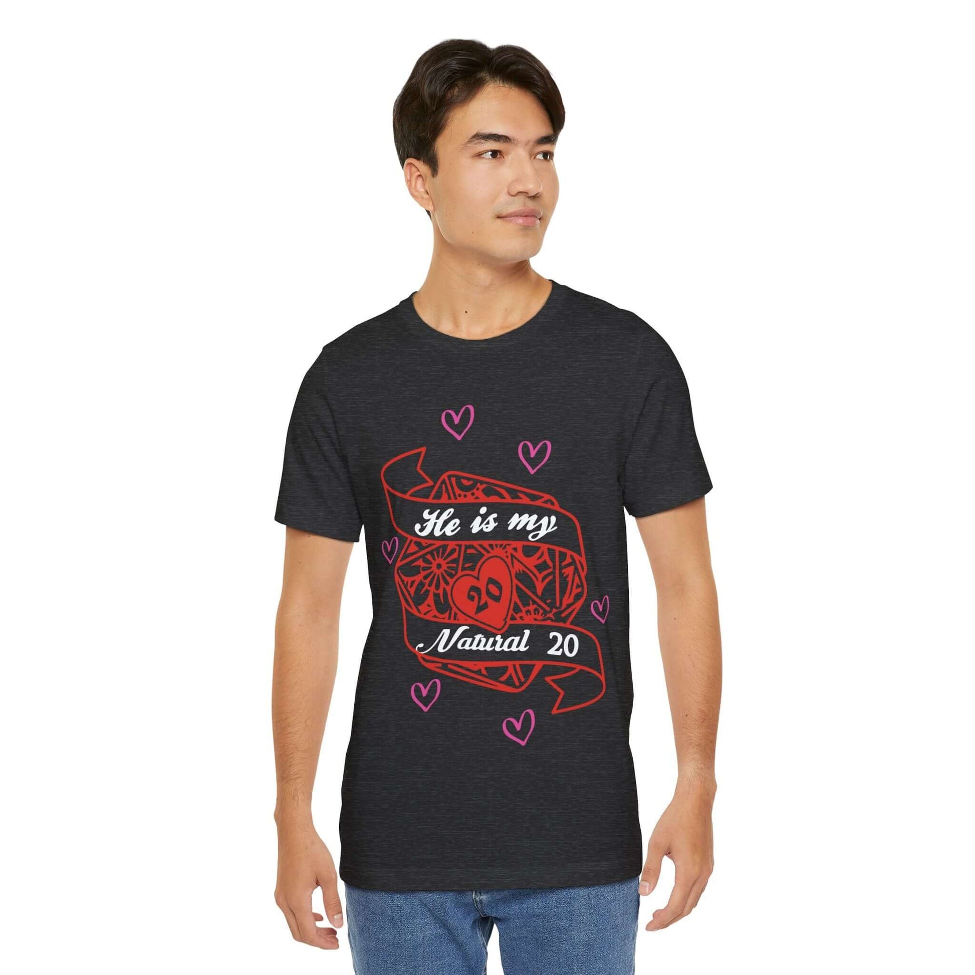 DND Valentines Gift Shirt - He is My Natural 20 - D&D Matching Couples Shirt Sunburst RPG