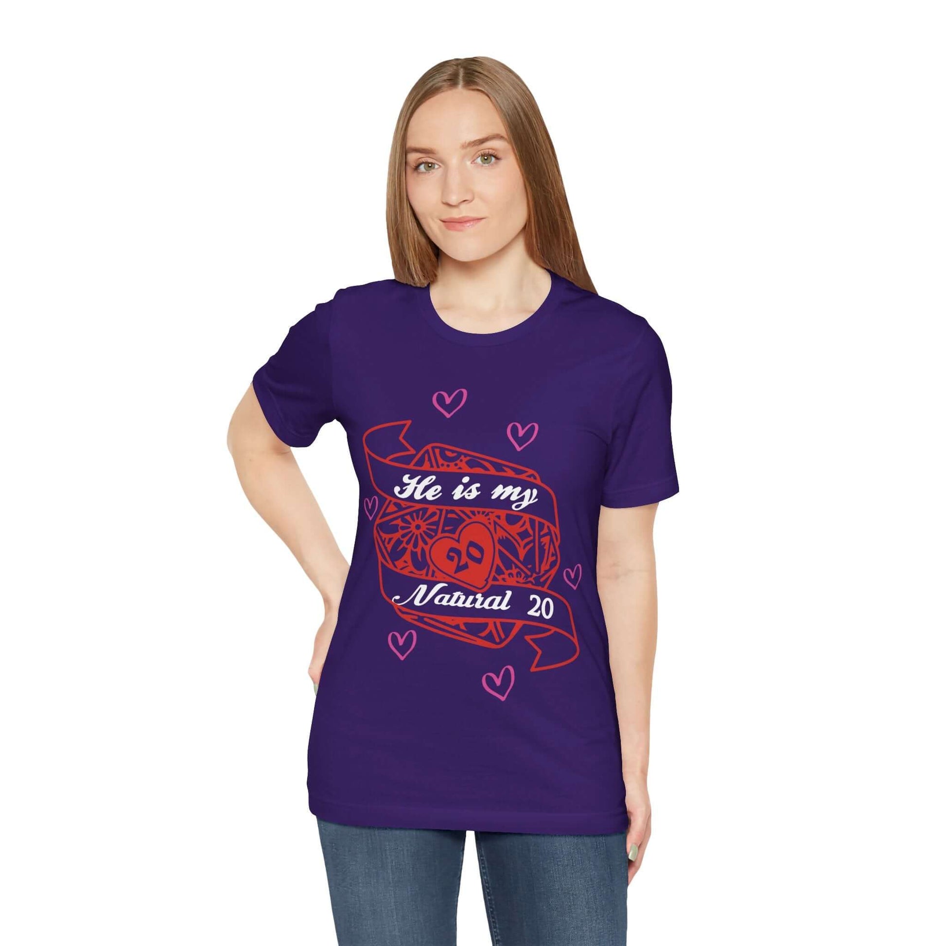 DND Valentines Gift Shirt - He is My Natural 20 - D&D Matching Couples Shirt Sunburst RPG