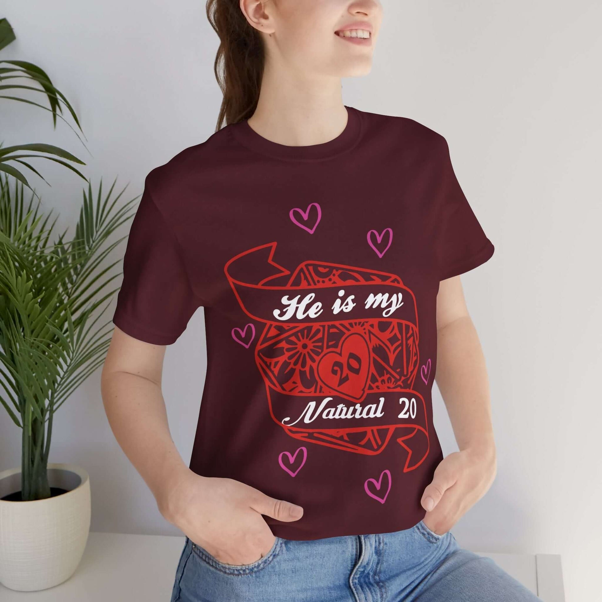 DND Valentines Gift Shirt - He is My Natural 20 - D&D Matching Couples Shirt Sunburst RPG