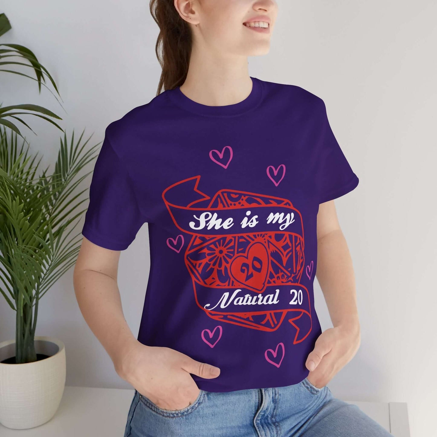 DND Valentines Gift Shirt - She is My Natural 20 - D&D Matching Couples Shirt Sunburst RPG