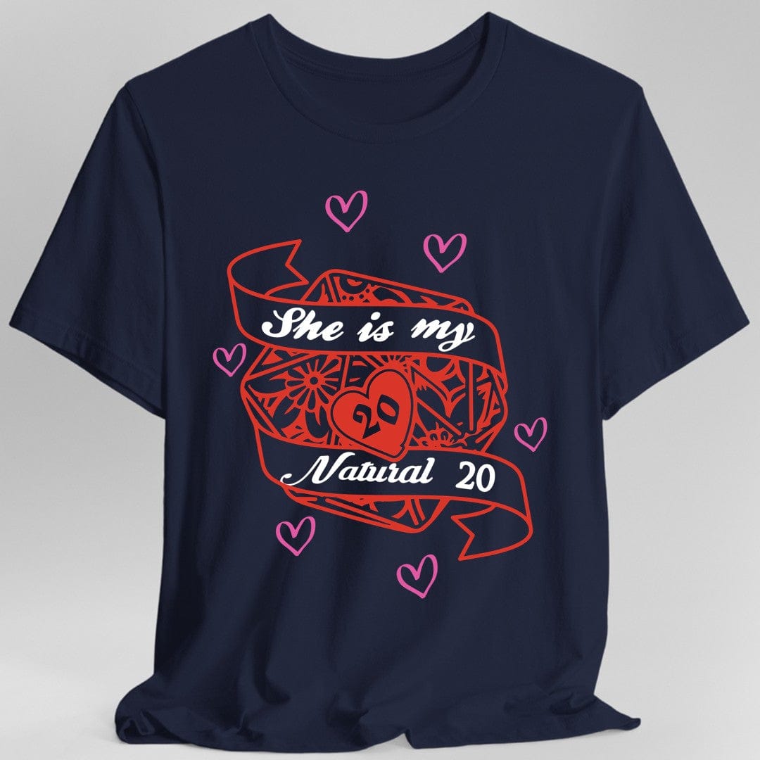 DND Valentines Gift Shirt - She is My Natural 20 - D&D Matching Couples Shirt Sunburst RPG