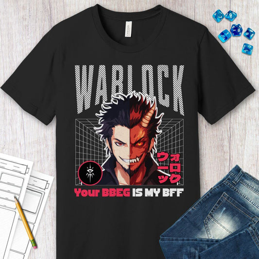 DnD Warlock T-shirt - Your BBEG Is My BFF Sunburst RPG