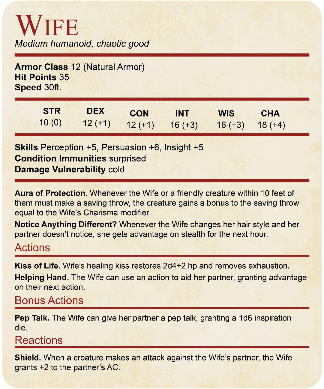 DnD Wife Stat Block T-Shirt Sunburst RPG