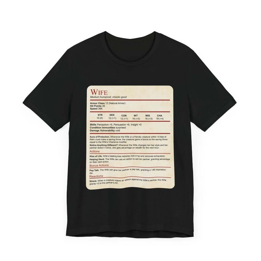 DnD Wife Stat Block T-Shirt Sunburst RPG