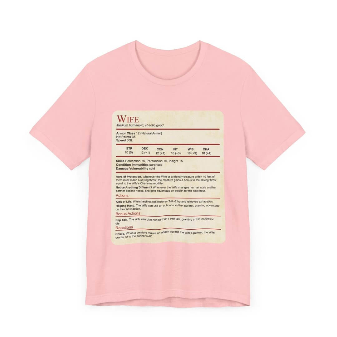DnD Wife Stat Block T-Shirt Sunburst RPG