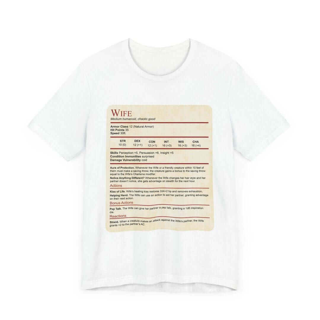 DnD Wife Stat Block T-Shirt Sunburst RPG
