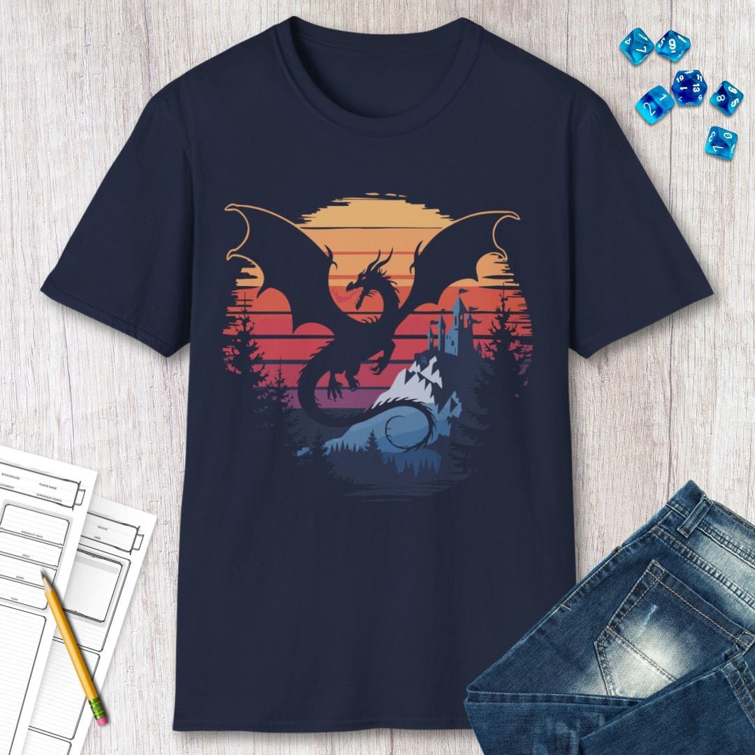 Dragon T-shirt - Fantasy Landscape Sunburst RPG