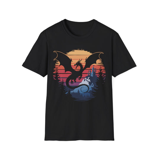 Dragon T-shirt - Fantasy Landscape Sunburst RPG