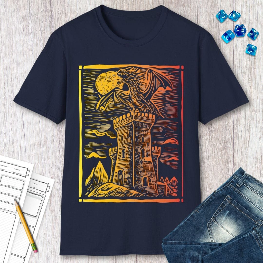 Dragon Vintage Medieval Art Gradient T-Shirt Sunburst RPG
