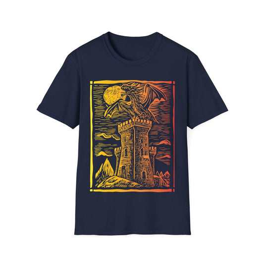 Dragon Vintage Medieval Art Gradient T-Shirt Sunburst RPG