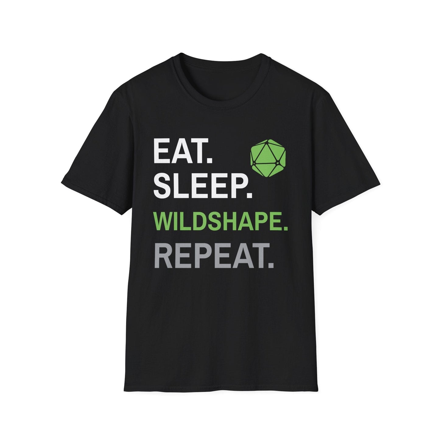 Druid Class T-Shirt – 'Eat, Sleep, Wildshape, Repeat' Sunburst RPG