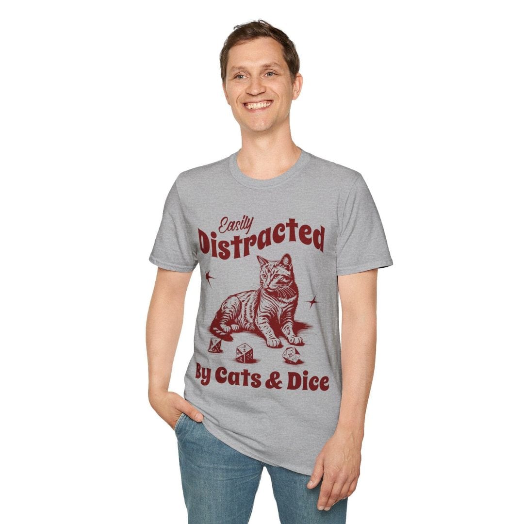 Easily Distracted By Cats & Dice Shirt Sunburst RPG
