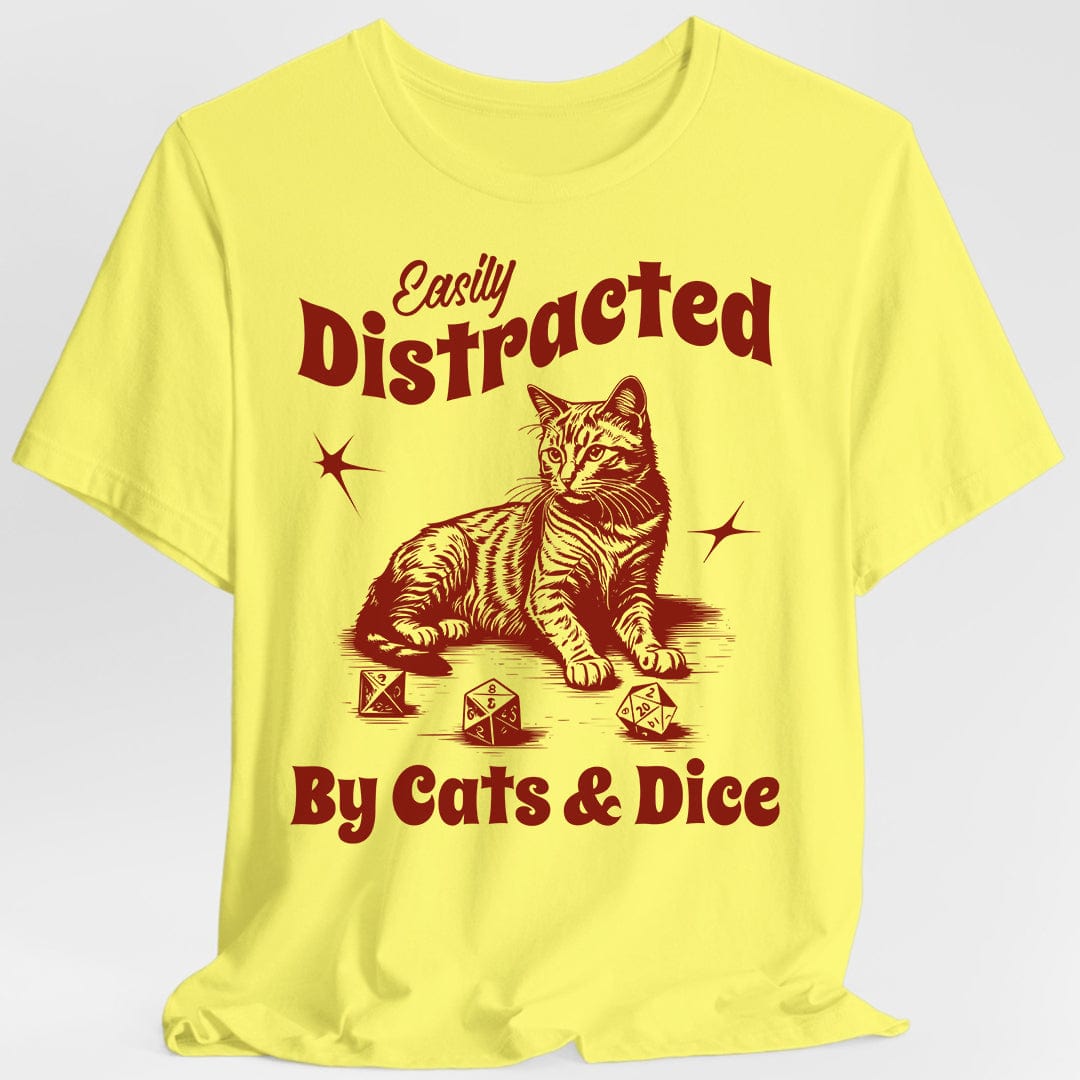 Easily Distracted By Cats & Dice Shirt Sunburst RPG