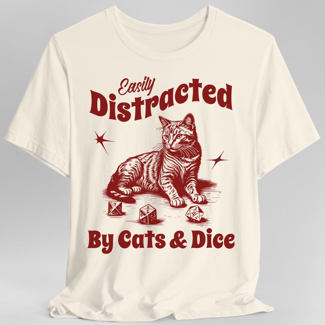 Easily Distracted By Cats & Dice Shirt Sunburst RPG