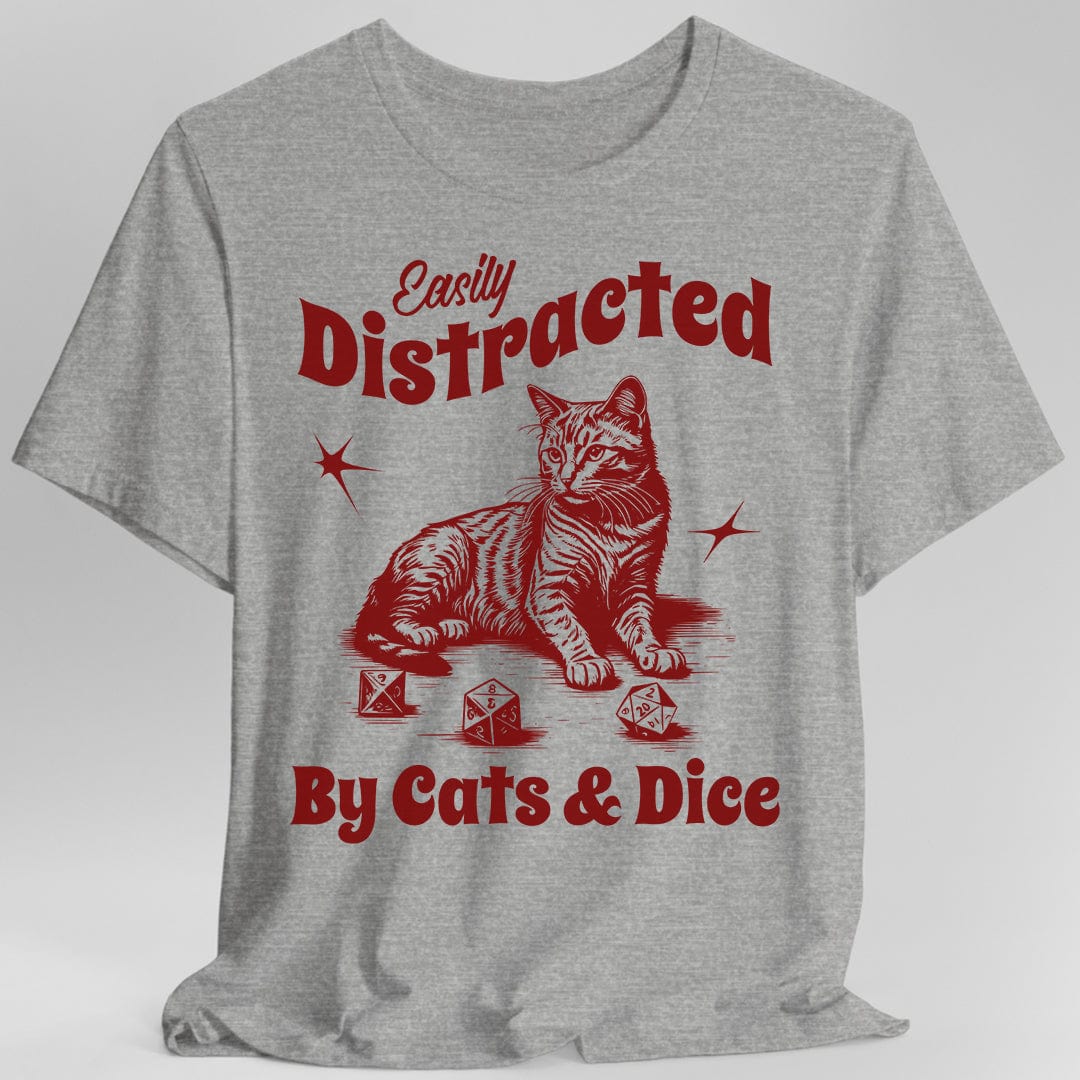 Easily Distracted By Cats & Dice Shirt Sunburst RPG