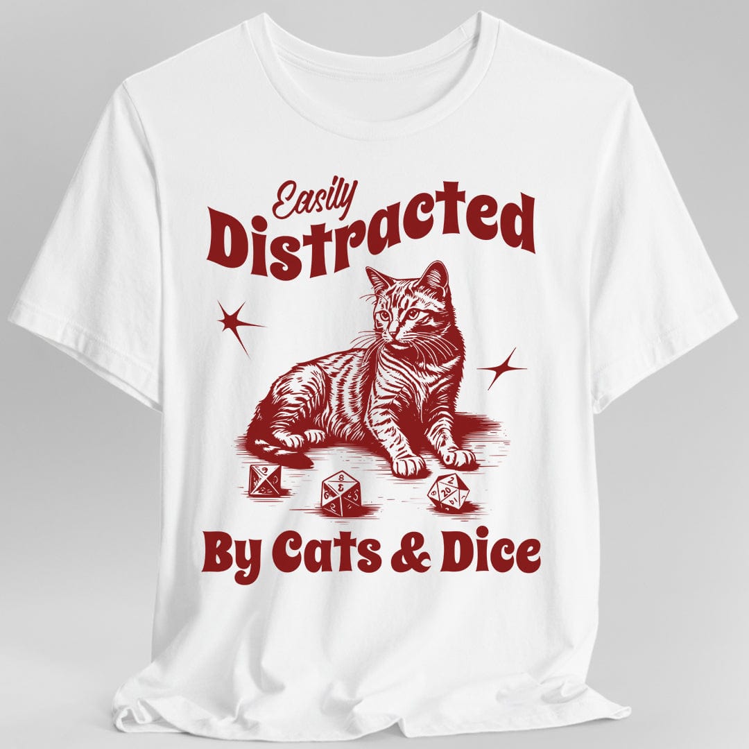 Easily Distracted By Cats & Dice Shirt Sunburst RPG