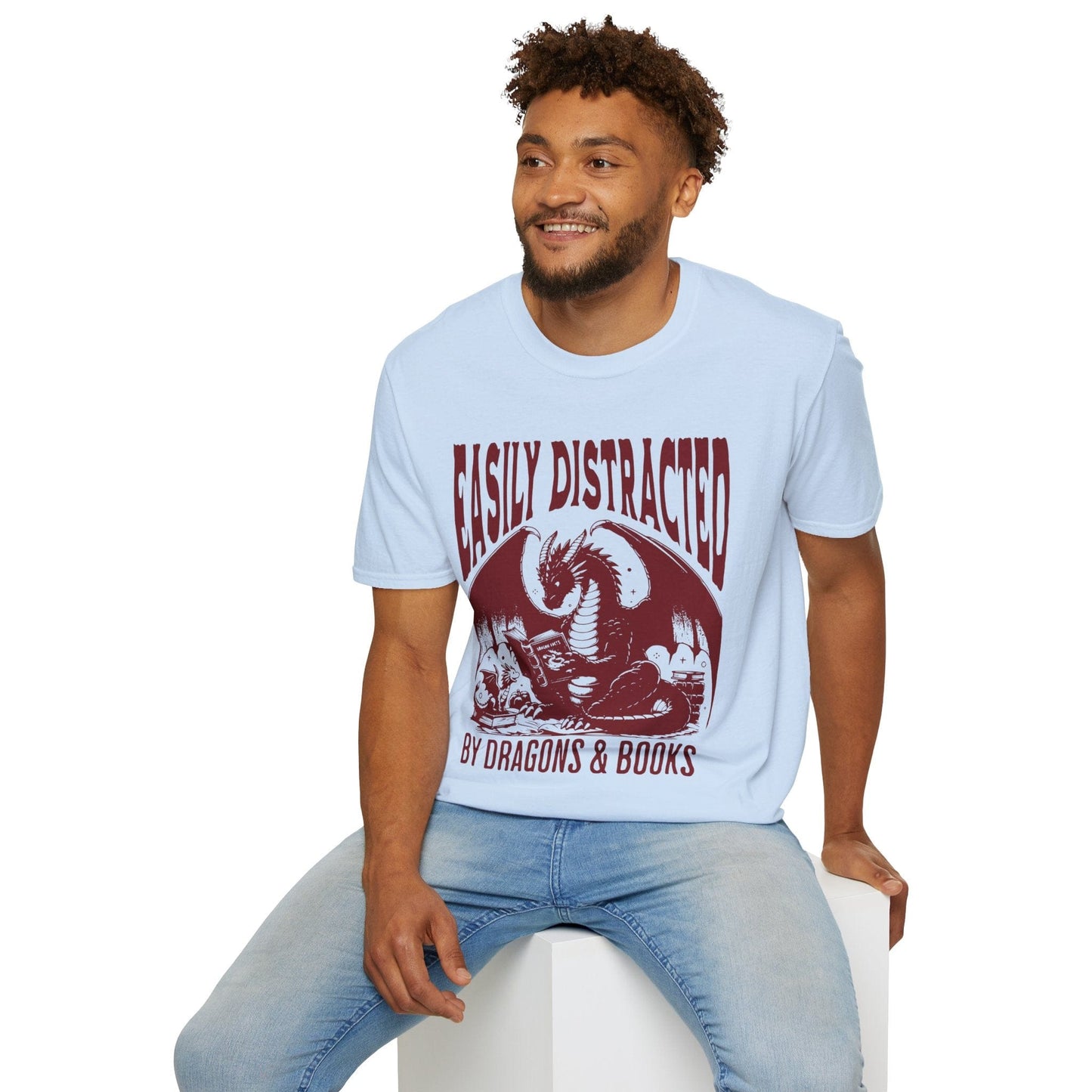 Easily Distracted by Dragons & Books Shirt Sunburst RPG