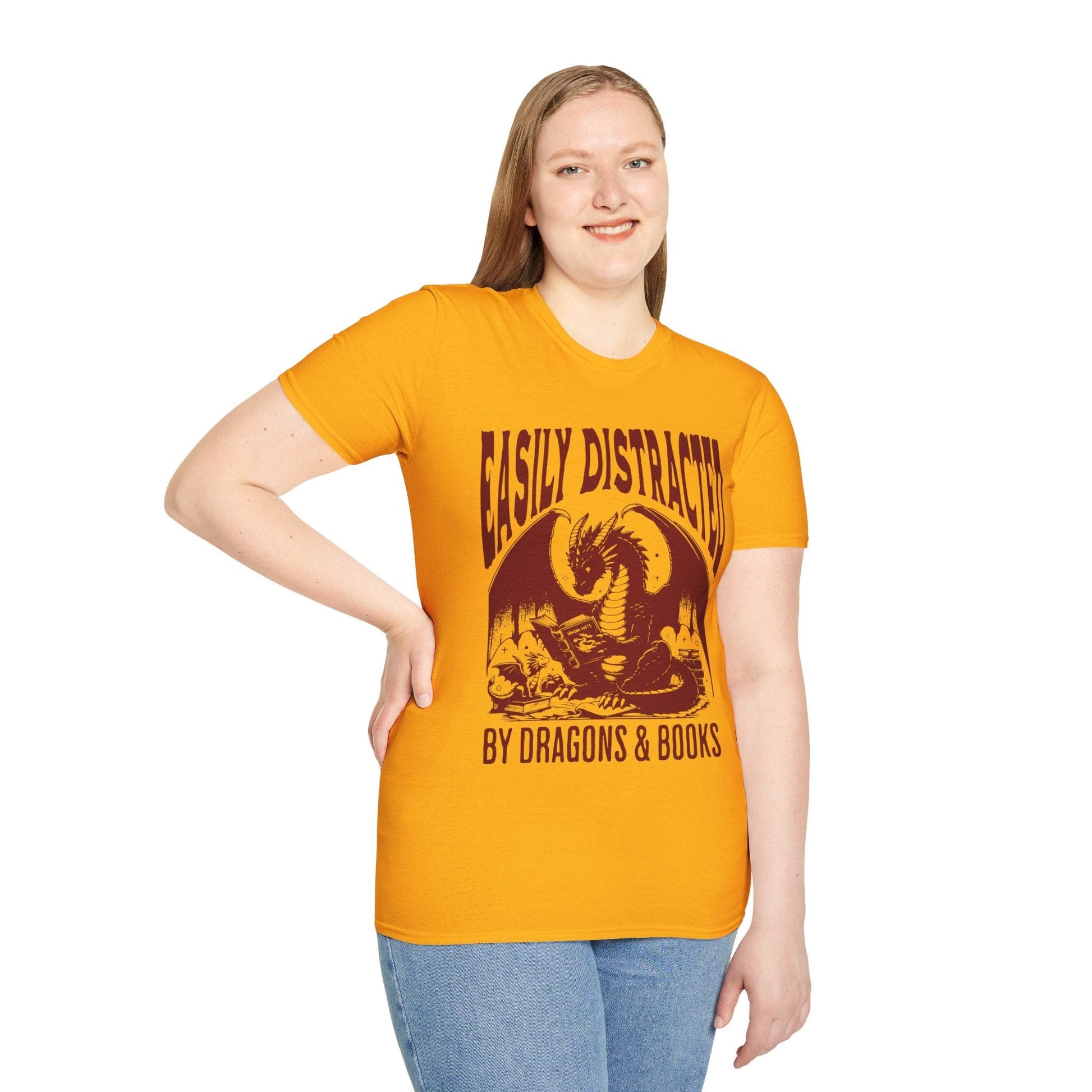 Easily Distracted by Dragons & Books Shirt Sunburst RPG