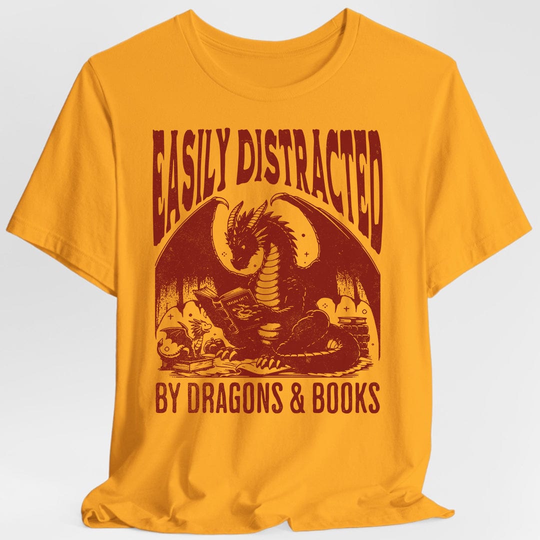 Easily Distracted by Dragons & Books Shirt Sunburst RPG