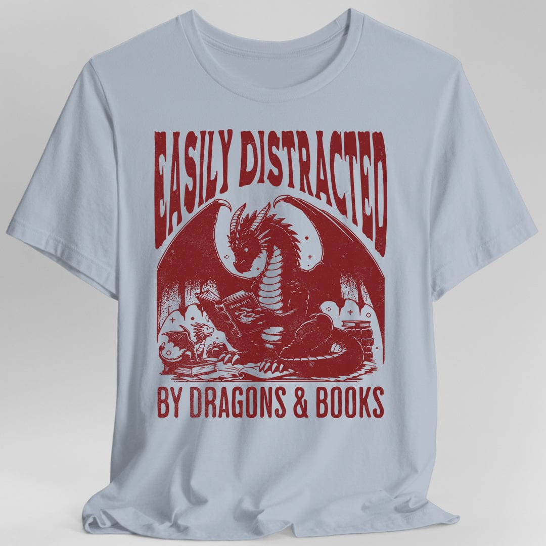 Easily Distracted by Dragons & Books Shirt Sunburst RPG