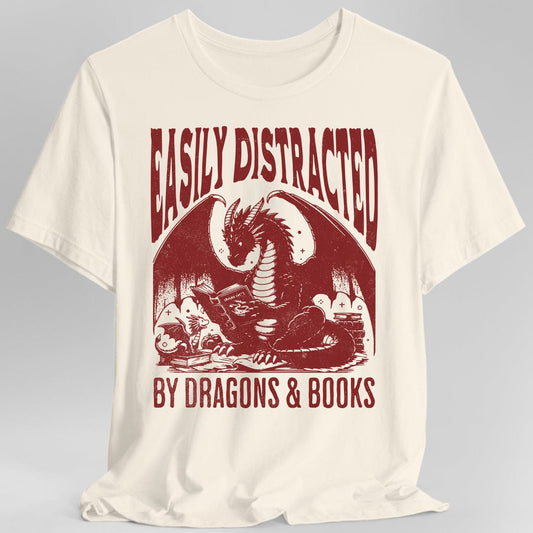 Easily Distracted by Dragons & Books Shirt Sunburst RPG