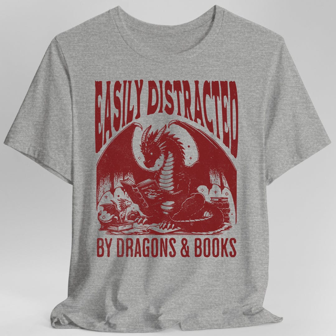 Easily Distracted by Dragons & Books Shirt Sunburst RPG