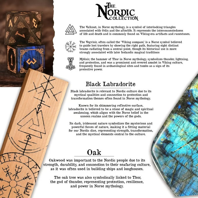 Nordic Black Labradorite Stone Dice Set - Dice Around the World Collection Misty Mountain Gaming