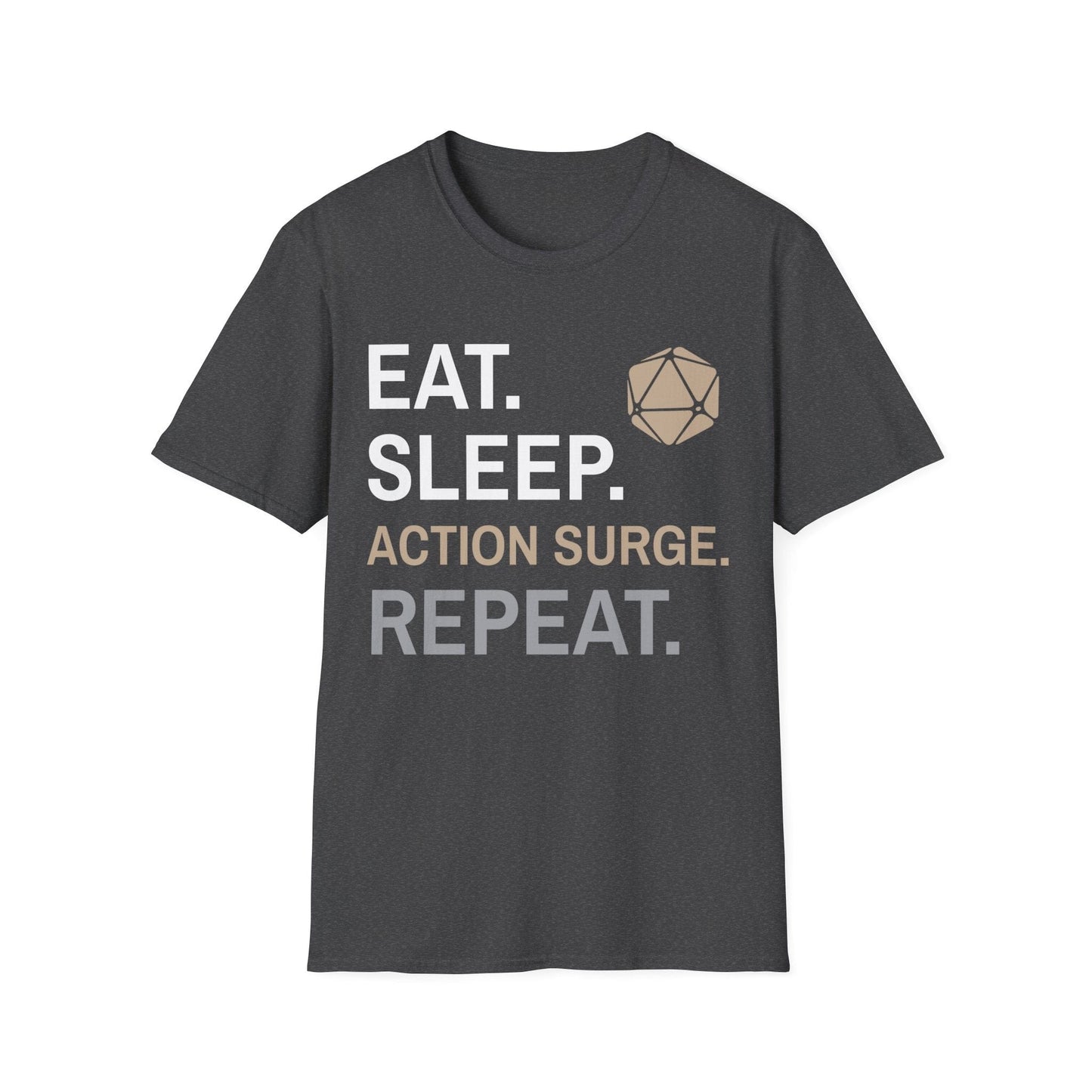 Fighter Class T-Shirt – 'Eat, Sleep, Action Surge, Repeat' Sunburst RPG