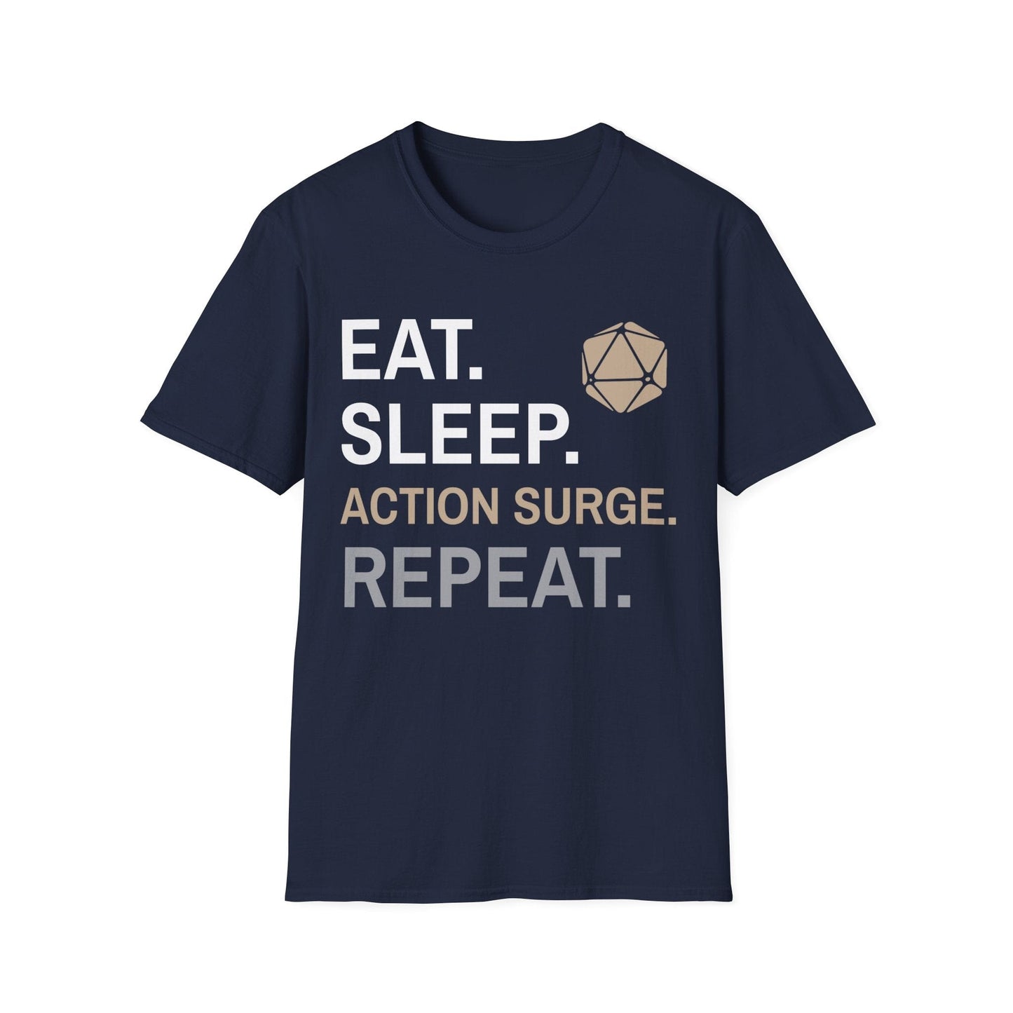 Fighter Class T-Shirt – 'Eat, Sleep, Action Surge, Repeat' Sunburst RPG