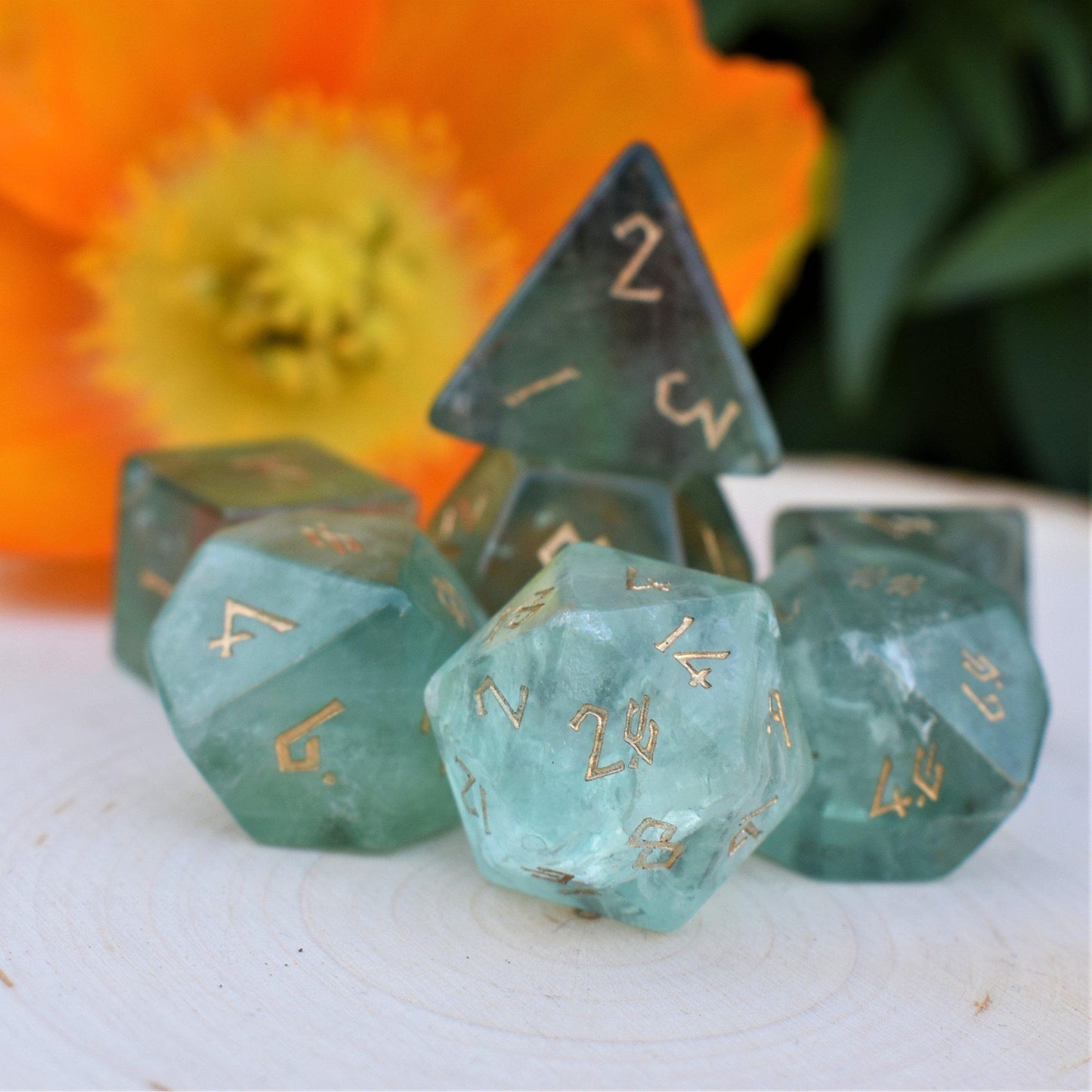 Green Fluorite Stone Dice Set Misty Mountain Gaming