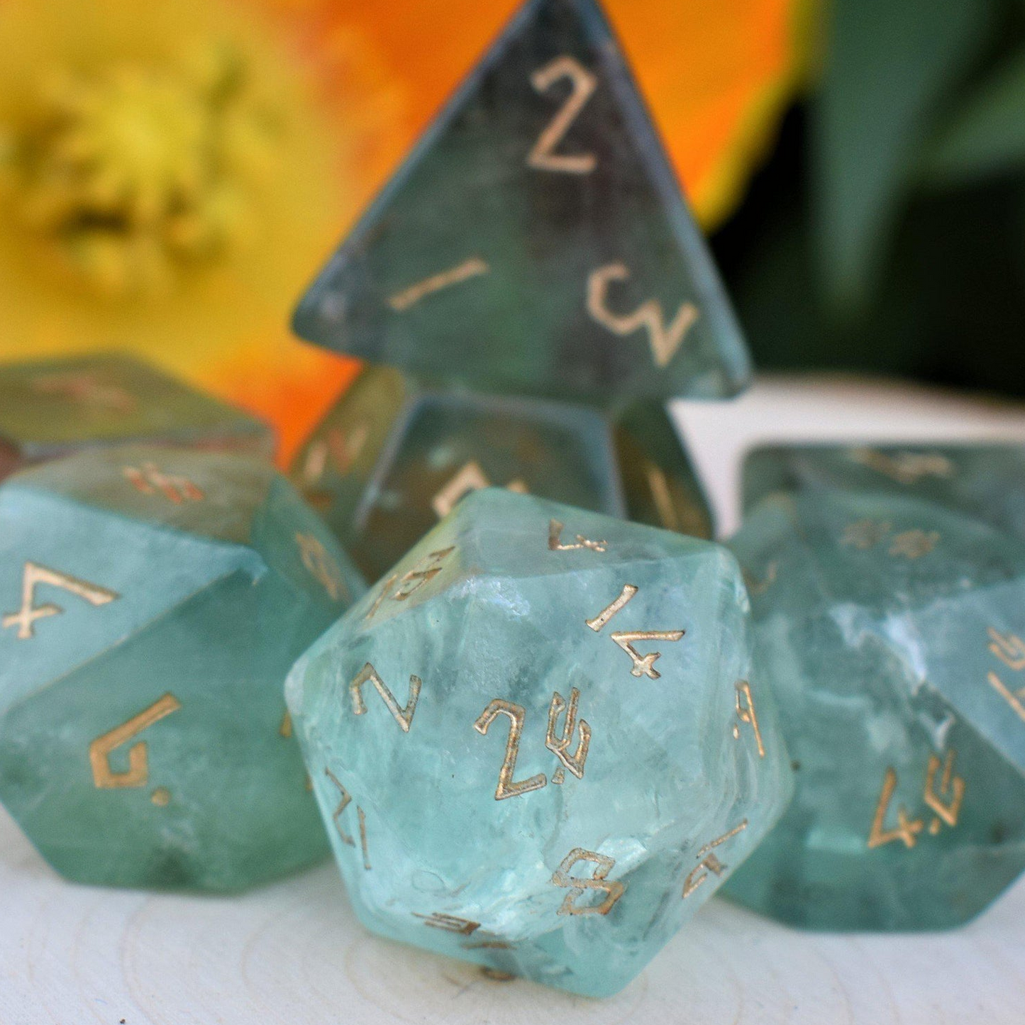 Green Fluorite Stone Dice Set Misty Mountain Gaming