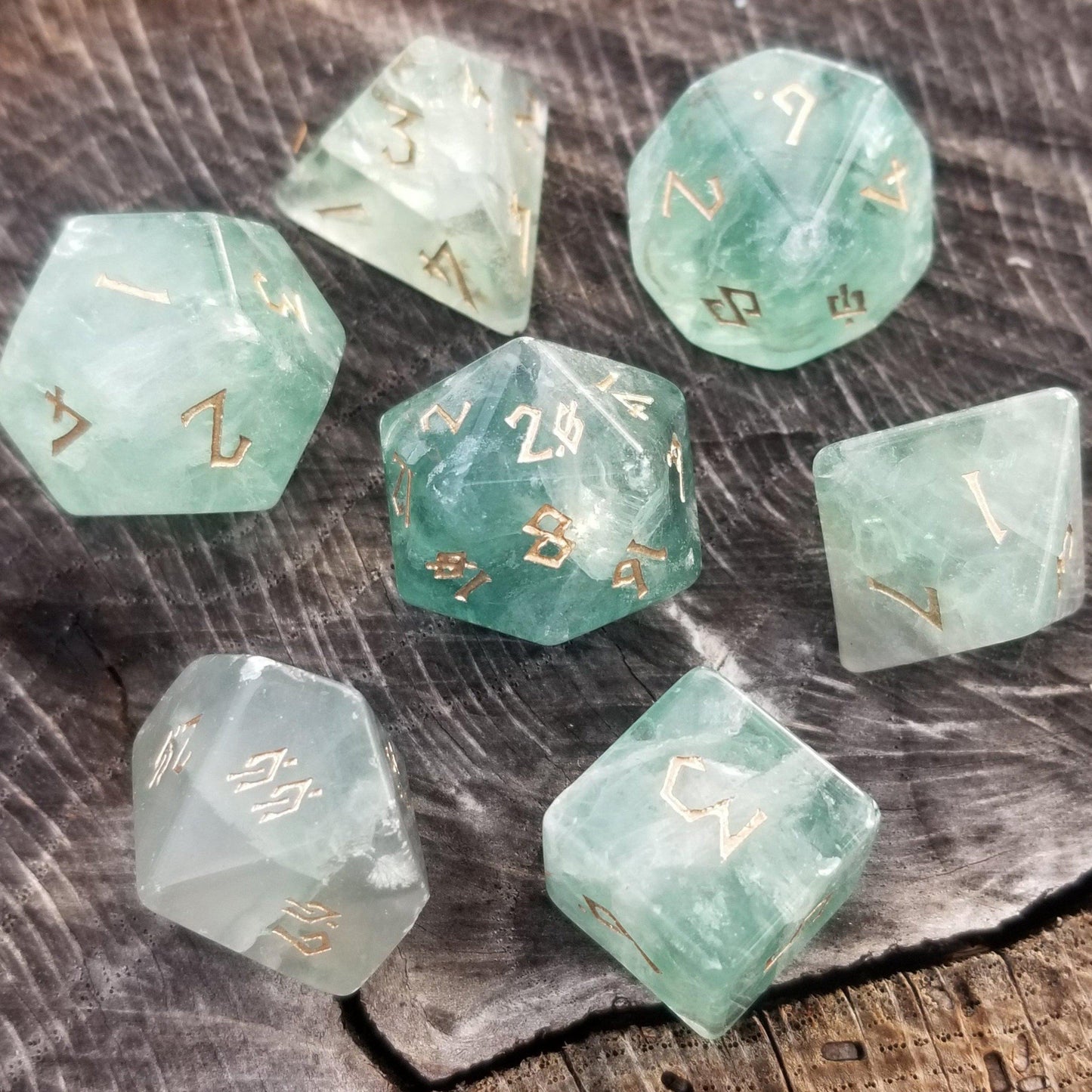 Green Fluorite Stone Dice Set Misty Mountain Gaming