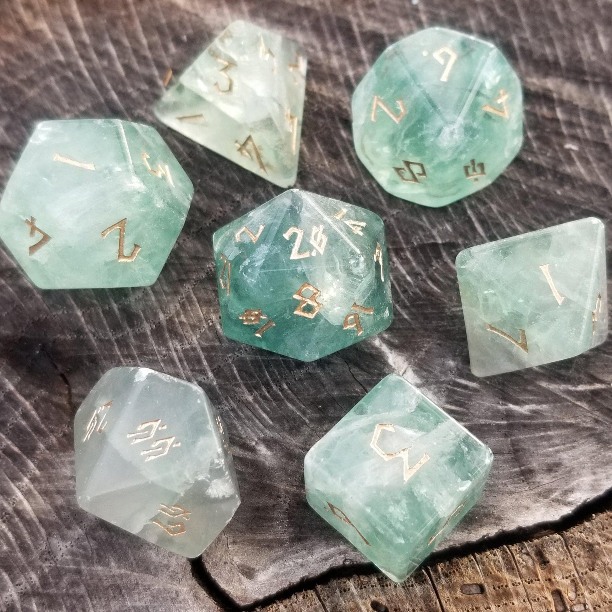 Green Fluorite Stone Dice Set Misty Mountain Gaming