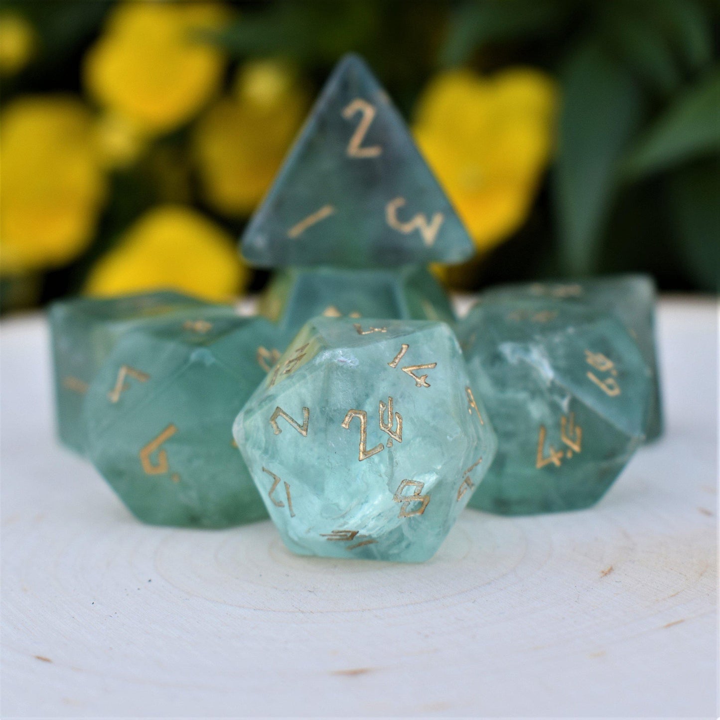 Green Fluorite Stone Dice Set Misty Mountain Gaming