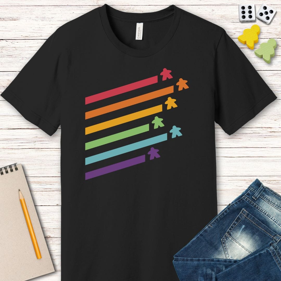 Meeple Shirt - Retro Rainbow Board Game Shirt Sunburst RPG