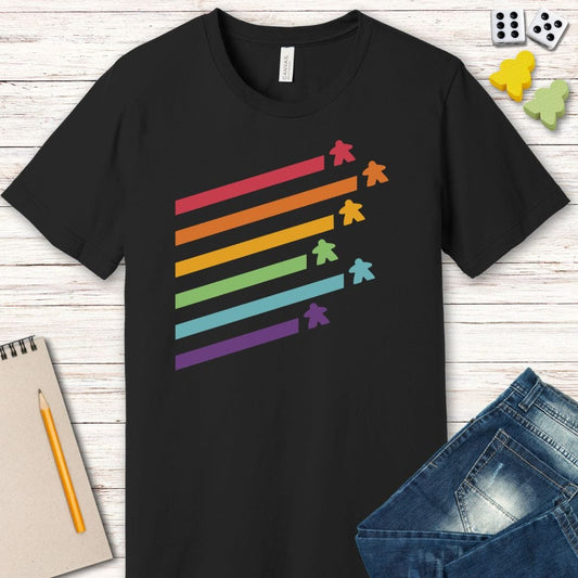Meeple Shirt - Retro Rainbow Board Game Shirt Sunburst RPG