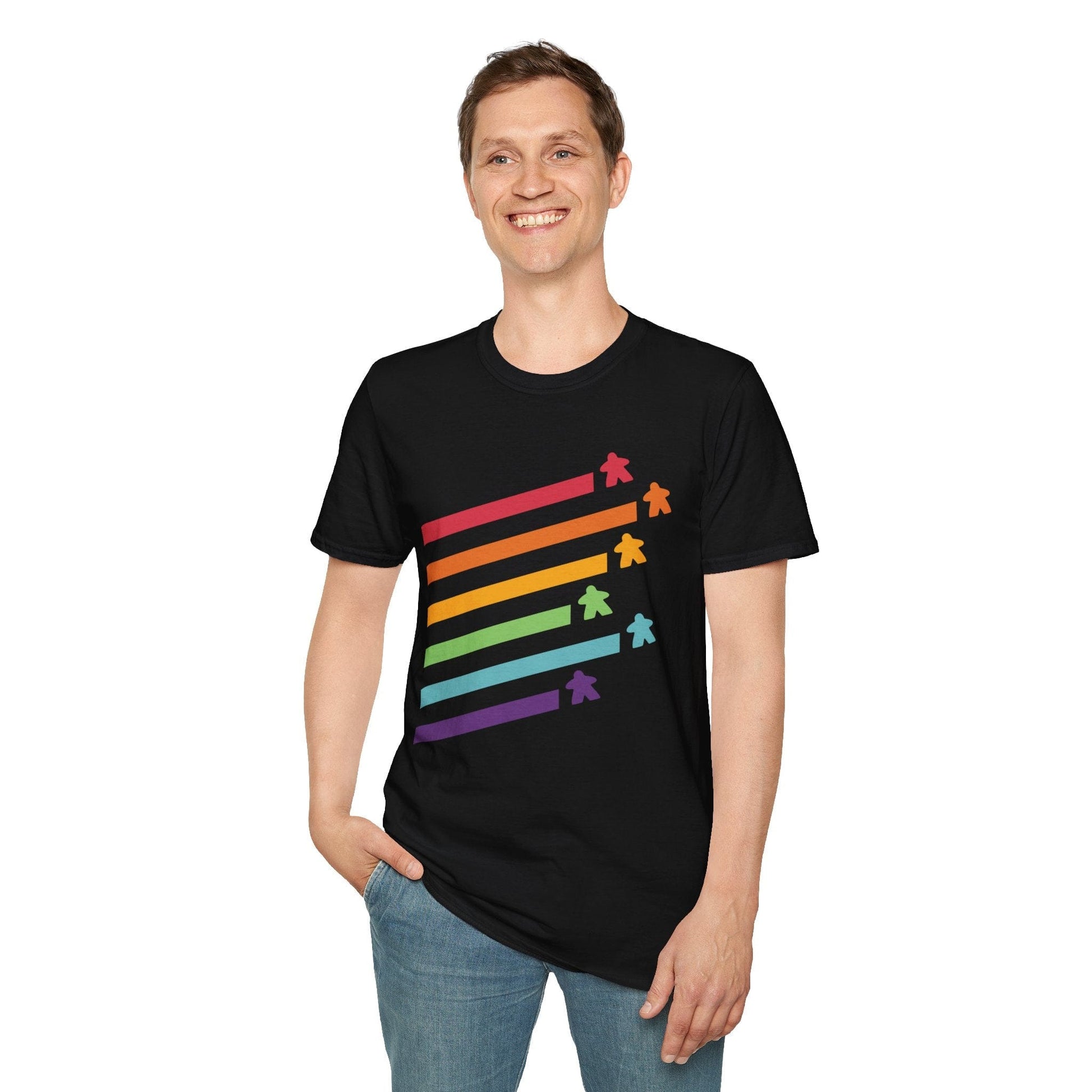 Meeple Shirt - Retro Rainbow Board Game Shirt Sunburst RPG