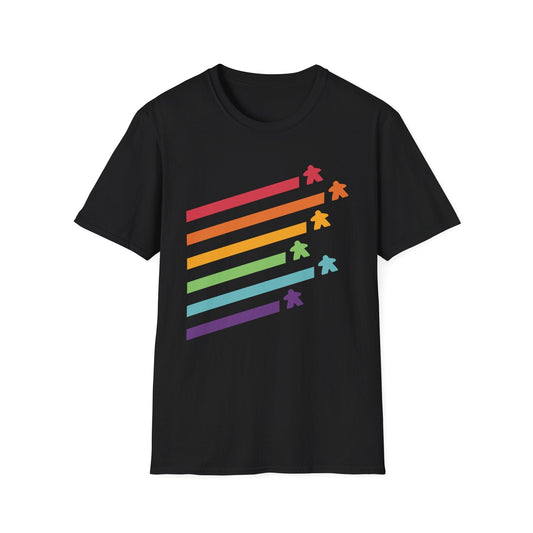 Meeple Shirt - Retro Rainbow Board Game Shirt Sunburst RPG