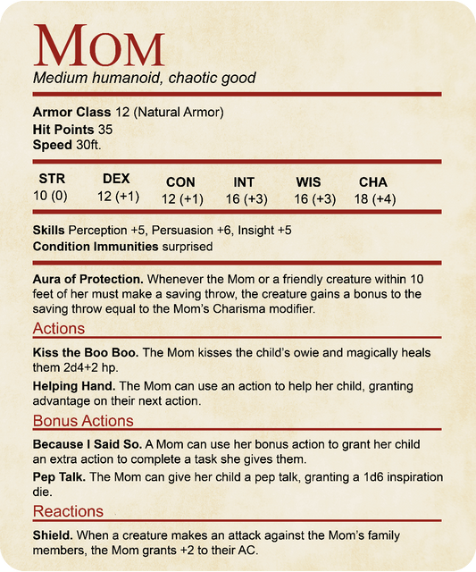 Mom DND Shirt - Funny Stat Block Sunburst RPG