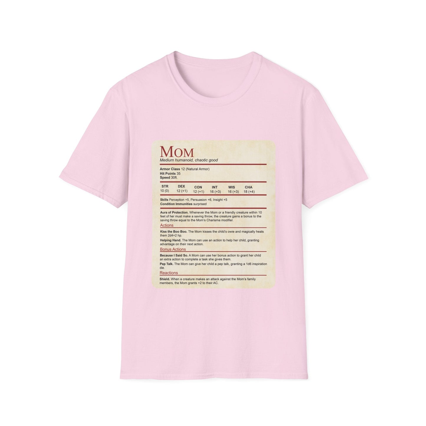 Mom DND Shirt - Funny Stat Block Sunburst RPG