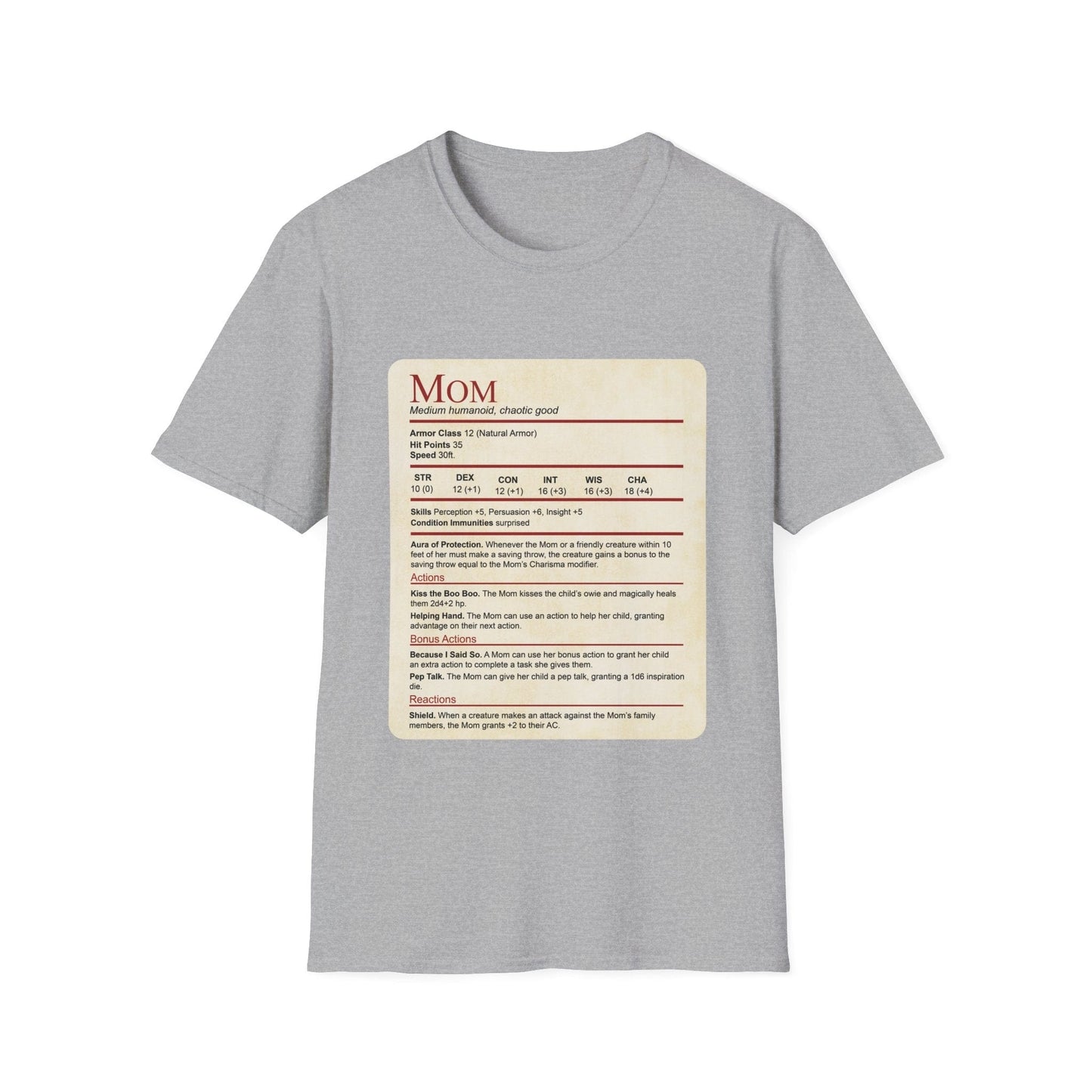 Mom DND Shirt - Funny Stat Block Sunburst RPG