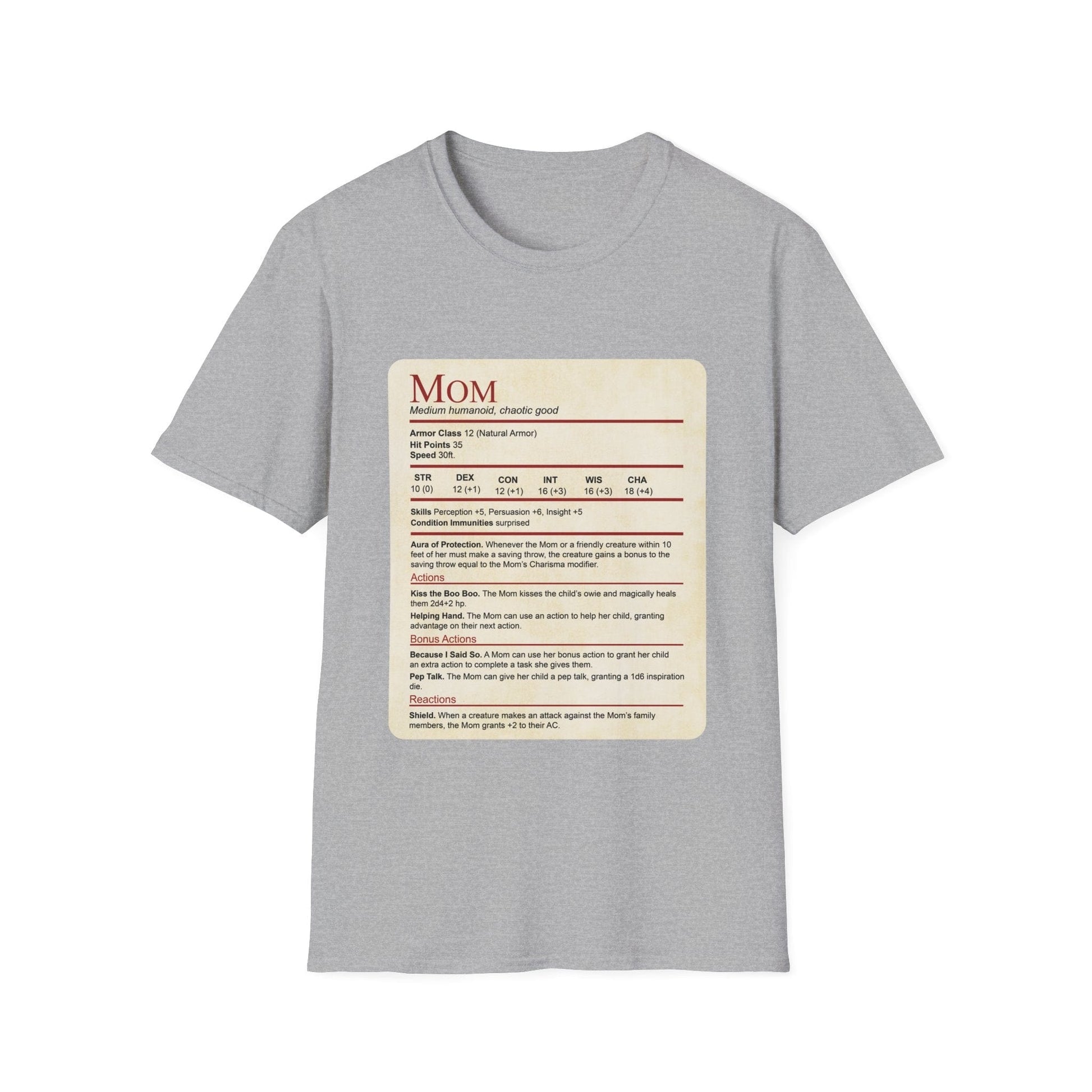 Mom DND Shirt - Funny Stat Block Sunburst RPG