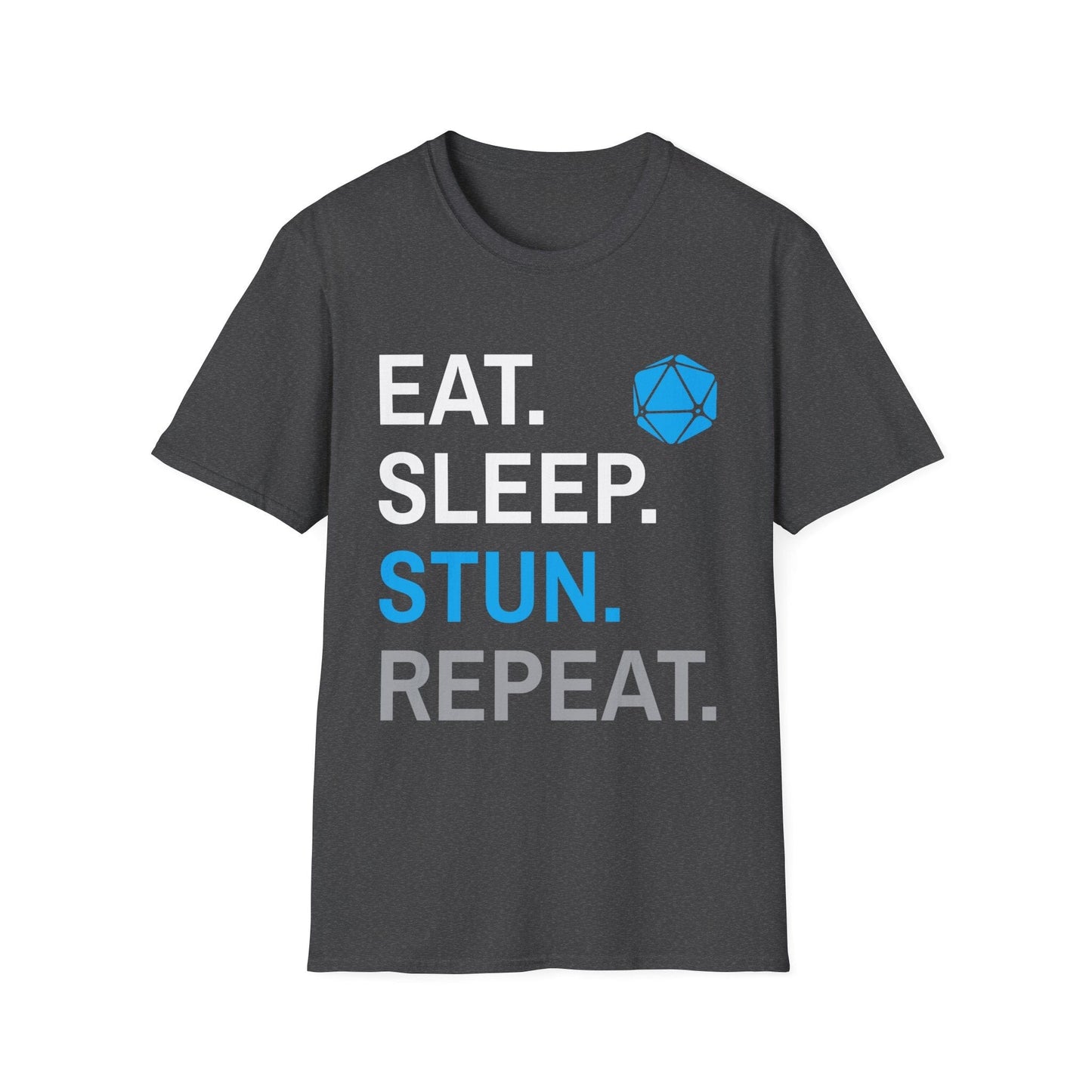 Monk Class T-Shirt – 'Eat, Sleep, Stun, Repeat' Sunburst RPG
